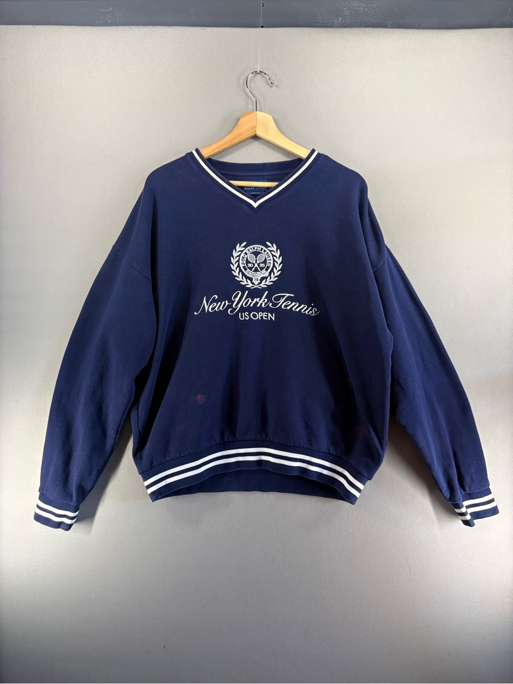 US Open Vintage Fit Fleece Sweatshirt Polo Ralph Lauren Large Navy Pullover